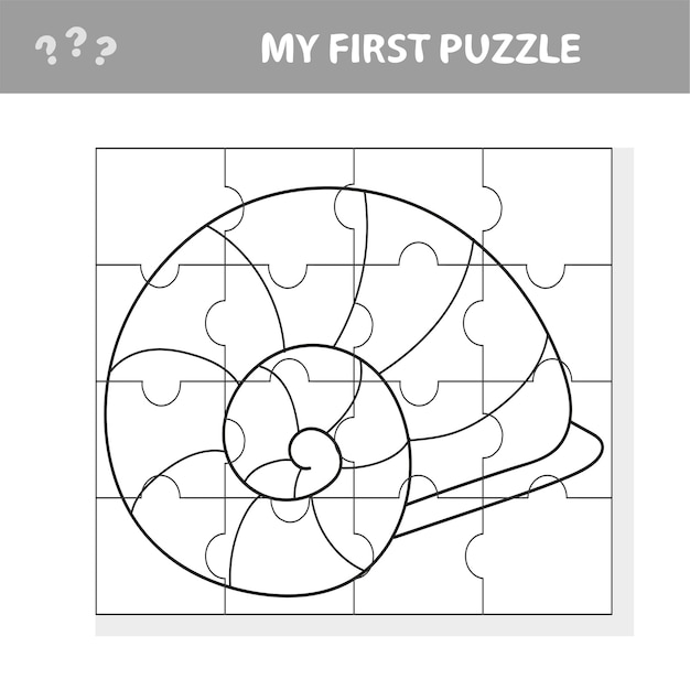 海洋生物のベクトルイラストの貝殻パズルピースで子供たちを楽しませるゲーム-私の最初のパズルと塗り絵