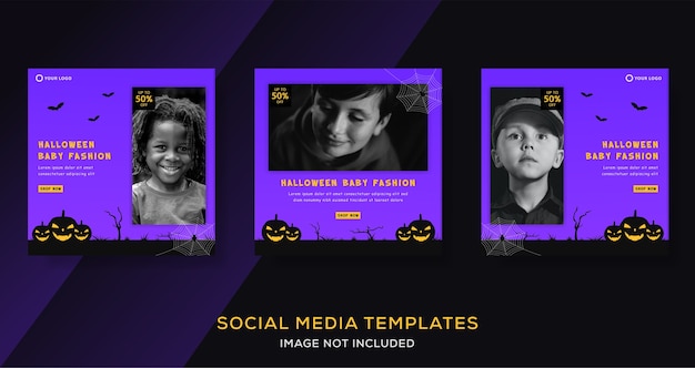 Vettore bambini et sfondo banner per post di instagram di vendita di moda di halloween.