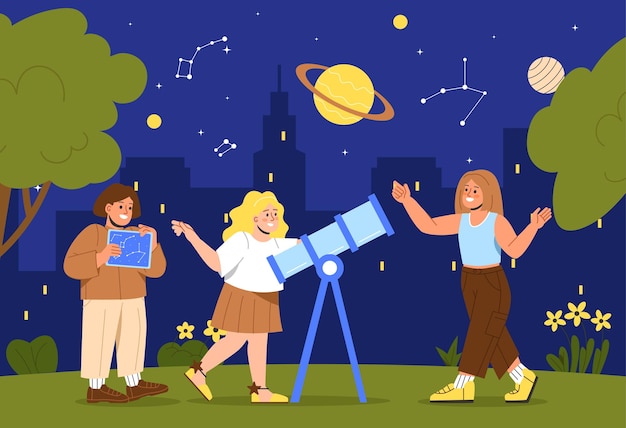 Kids exploring space vector concept