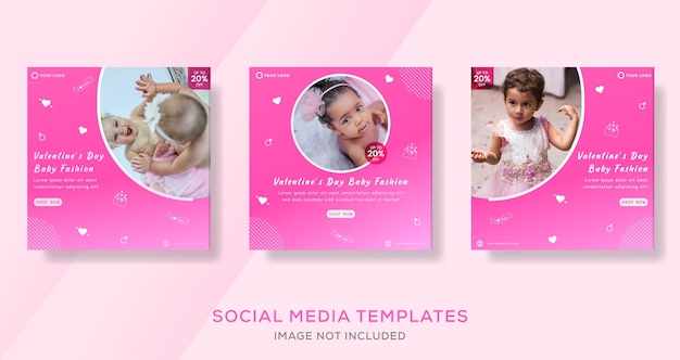 Kids fashion banner for valentines day template premium