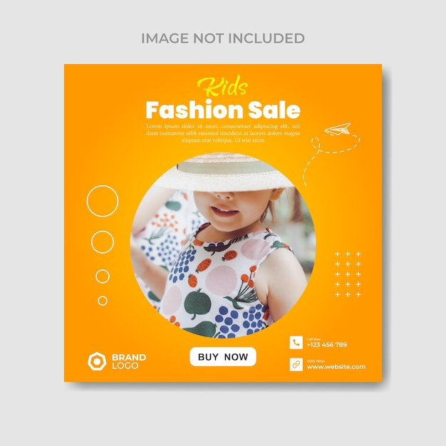 Распродажа детской моды редактируемый минимальный квадратный шаблон баннера синий и оранжевый цвет фона