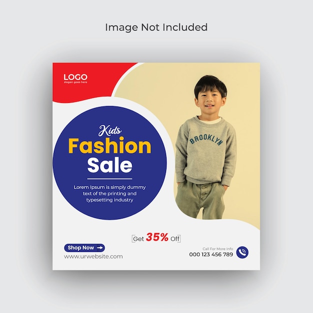 Kids fashion sale square flyer social media post and web banner template premium vector