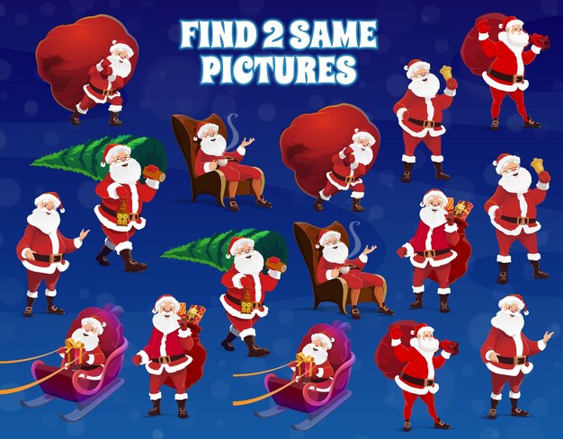 Kids find same picture Christmas game with Santa