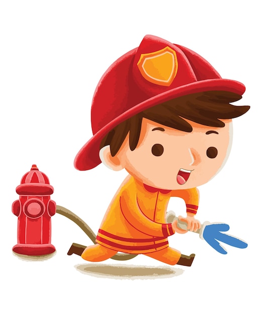 Kids firefighter in cute character style