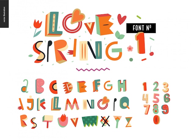 Kids flat alphabet typography font set
