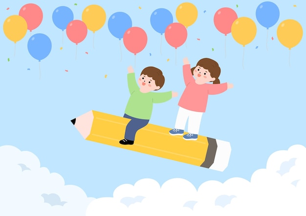 Kids Flying on a Pencil