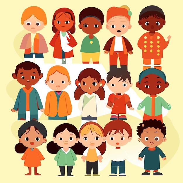 Kids from different cultures embracing differences celebrating diversity in whimsical illustrations