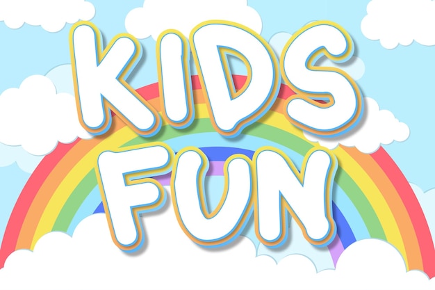 Kids fun rainbow papercut children colorful 3d background editable text effect font style template