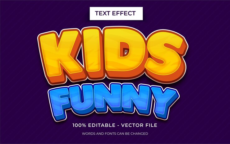 Vector kids funny text style editable text effect