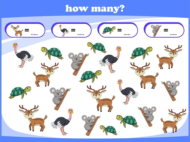 Kids game Counting wild animals Learn to count Vector illustration