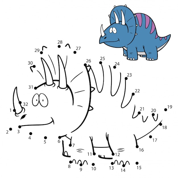 Vector kids game dot to dot dinosaur