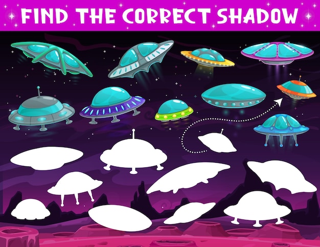 Kids game shadow match alien ufo saucers