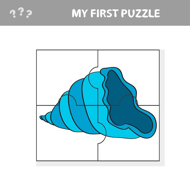 해양 생물의 벡터 삽화에서 조개 퍼즐 조각이 있는 어린이 게임