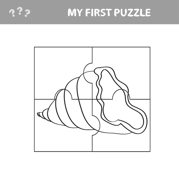 Kids game with a sea shell puzzle piece in a vector illustration of marine life