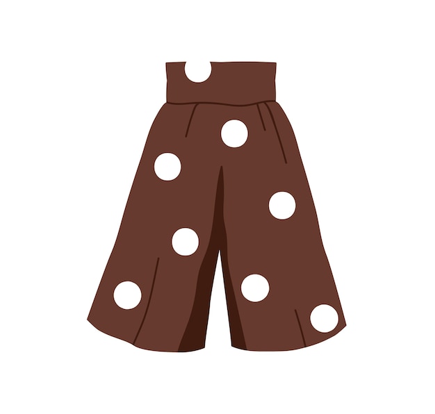Kids girls pants. Childs summer wide-leg trousers with polka dot print. Fashion wearing, childrens apparel for warm weather. Flat vector illustration isolated on white background.