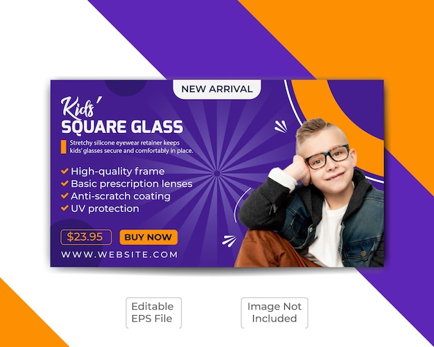 детские очки вход в веб-баннер пост в социальных сетях веб-баннер флаер и дизайн обложки Facebook