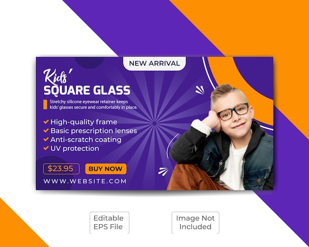 Kids glasses web banner admission social media post web banner flyer and facebook cover design