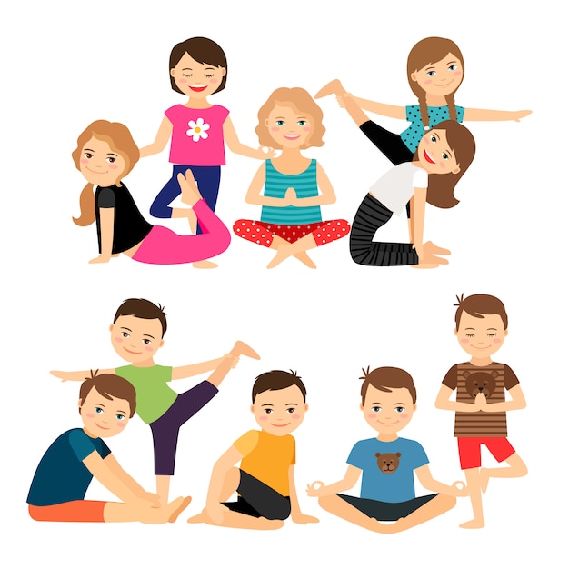 Kids groups in yoga poses