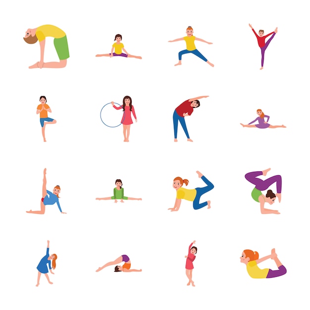 Kids gymnastic flat icons pack