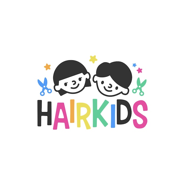 Kids hair stylist bambini parrucchiere logo icona vettore illustrazione