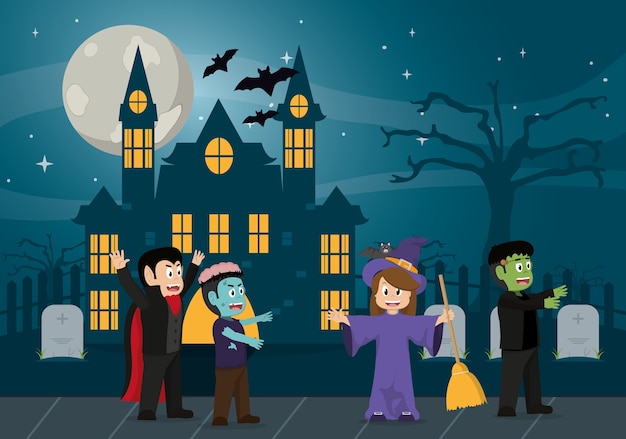 Kids in halloween cartoon