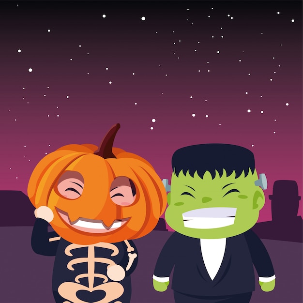 Vector kids in halloween costumes