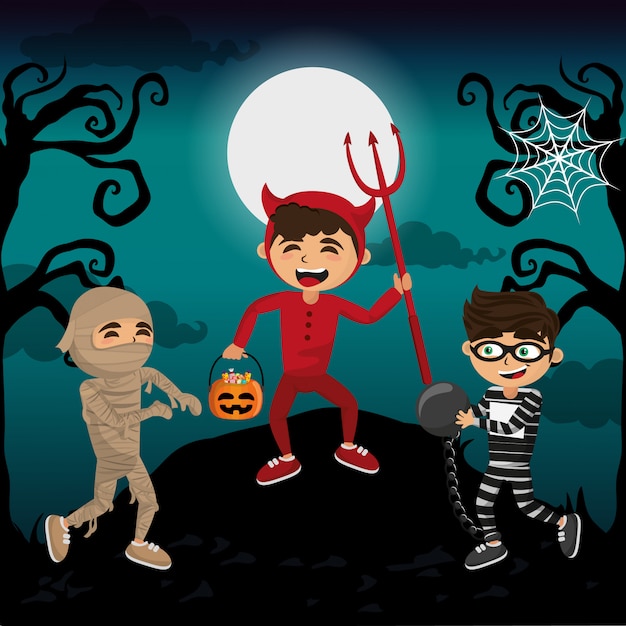 Vector kids and halloween