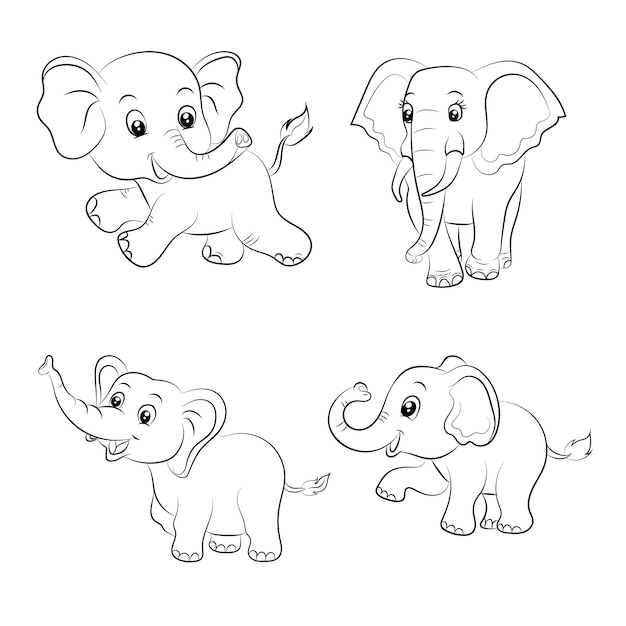 Vector kids hand drawn elephant outline illustration for elephant coloring page