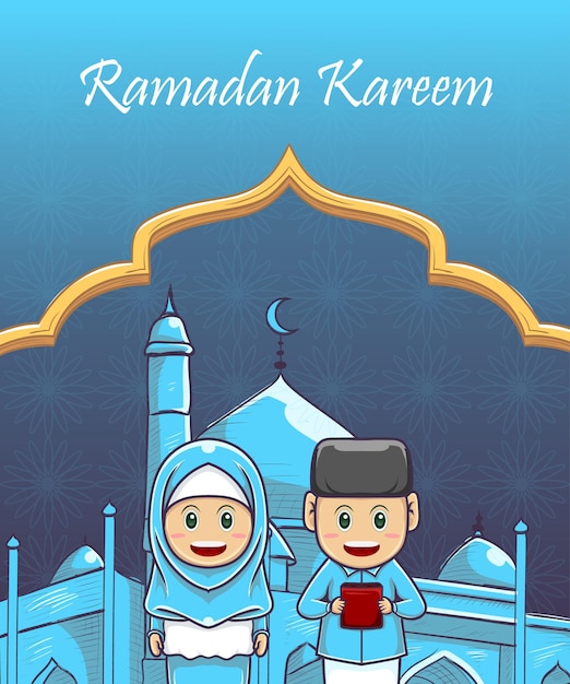 Kids hand drawn ramadan kareem