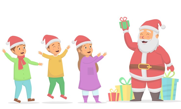 Kids happines when santa claus giving christmas gift box illustration