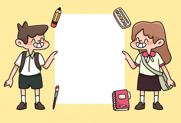 Kids happy back to school study drawing illustration