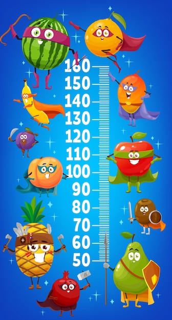 Vector kids height chart cartoon fruits superheroes