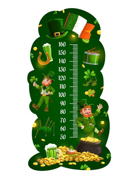 Kids height chart cartoon leprechauns growth meter