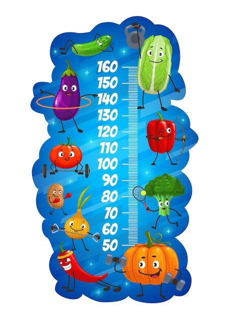 Kids height chart cartoon vegetables on fitness