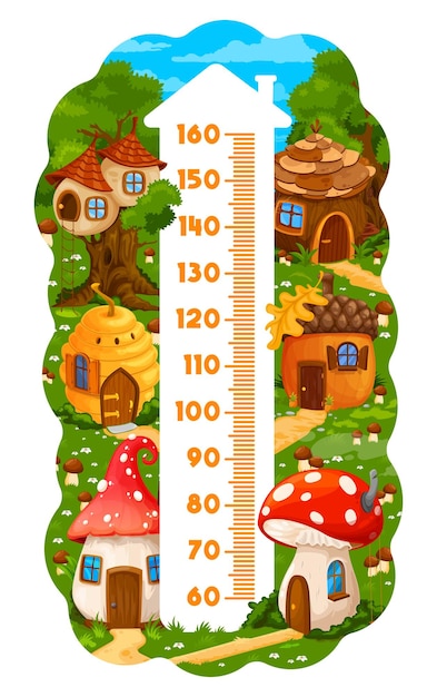 Kids height chart fairytale cartoon houses