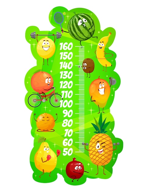 Детская диаграмма роста смешные фрукты спортсмены метр