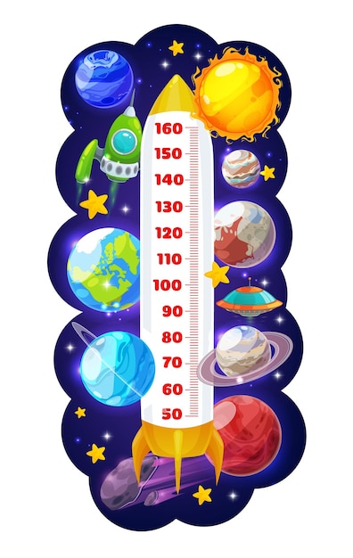 Kids height chart meter with space rocket ships