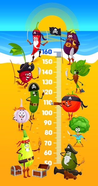 Kids height chart pirate and corsair vegetables