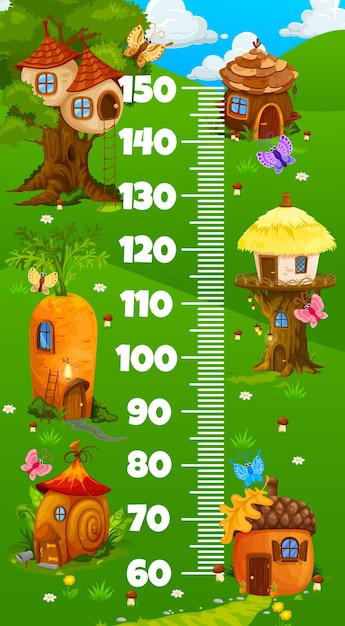 Kids height chart ruler cartoon elf village houses