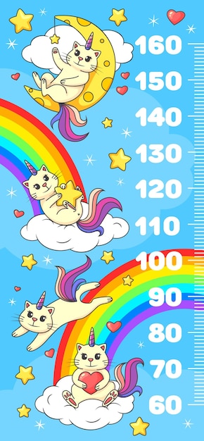 Kids height chart ruler cartoon funny caticorn cat