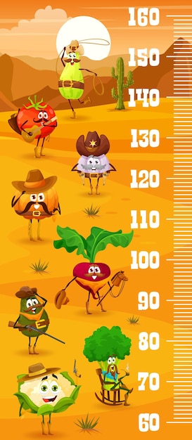 Kids height chart ruler cowboy sheriff vegetables