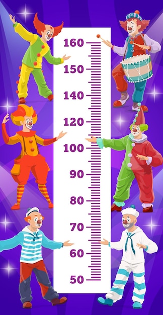 Vector kids height chart shapito circus clowns