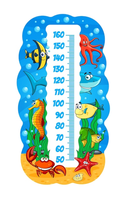 Kids height chart underwater cartoon sea animals