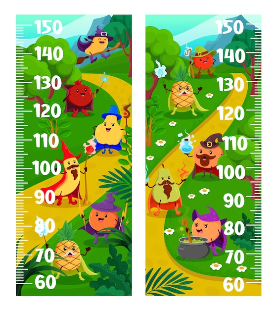 Kids height chart with Halloween fruit wizards