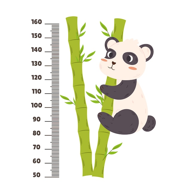 Premium Vector | Kids height meter ruler with cute panda and bamboo cartoon funny centimeter
