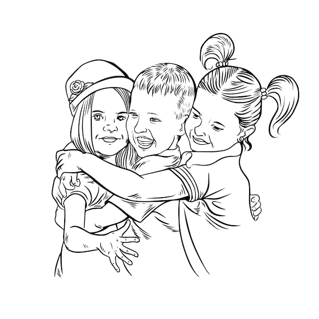 Vector kids hugging illustration