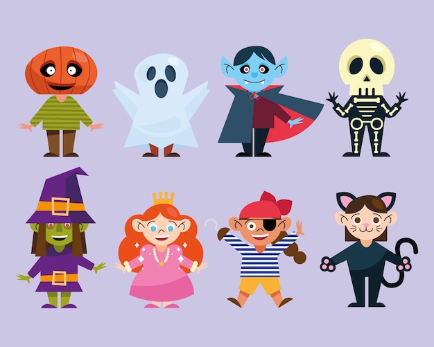 Kids icon collection with halloween costumes