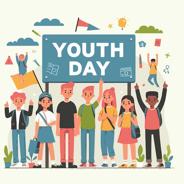Vector kids illustration with youth day text in flat design style