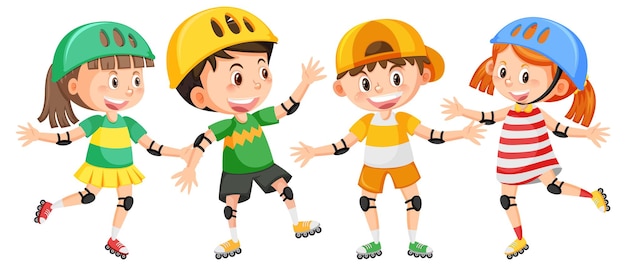 Kids on inline skates cartoon