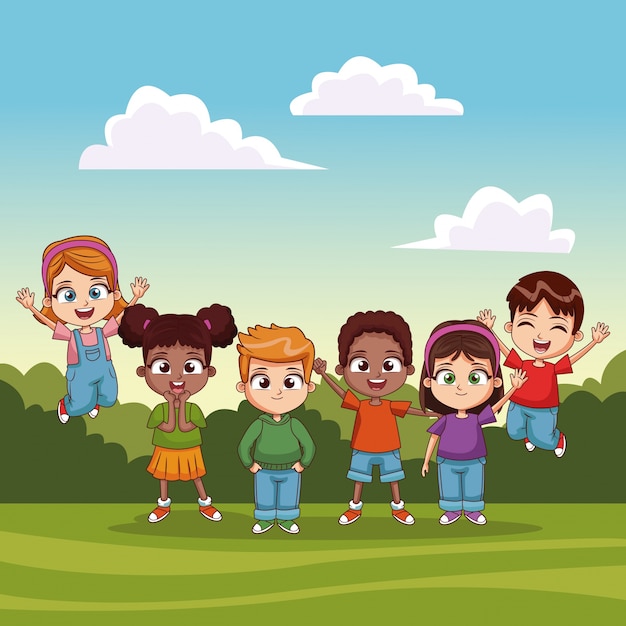 公園でジャンプする子供たち